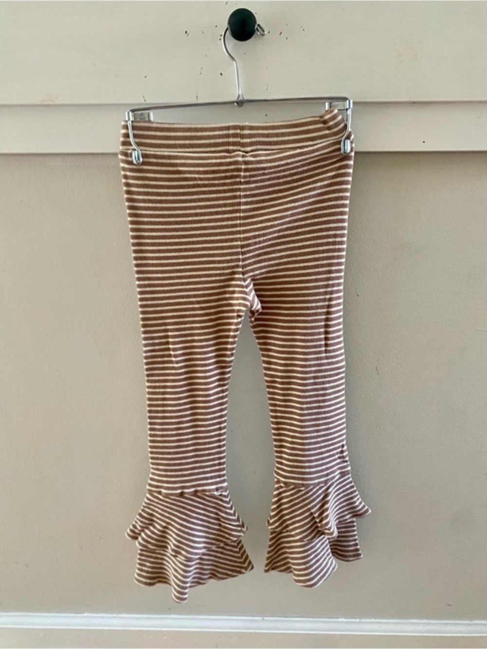 Kate Quinn Anne Pant Ruffle Bell Bottom Pants Cinnamon Stripe Tan Organic Size 5